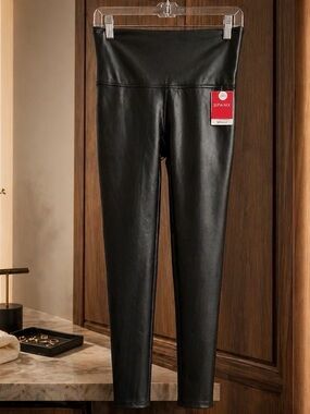 SPANX Black Faux-Leather High Waist Sculpting Leggings